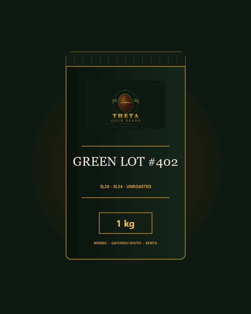 Theta Gold Beans Green Lot #402, 1 kg bag of unroasted coffee