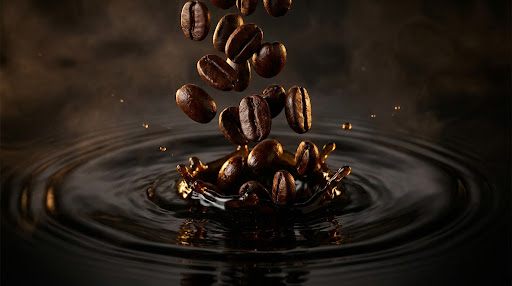 Macro view of freshly roasted estate coffee beans