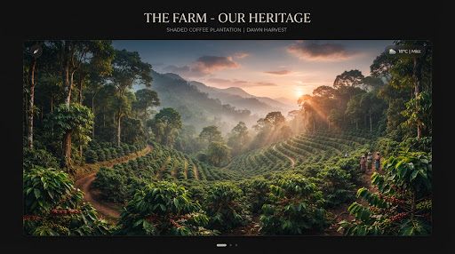 Shade-grown coffee plantation at dawn beneath the canopy